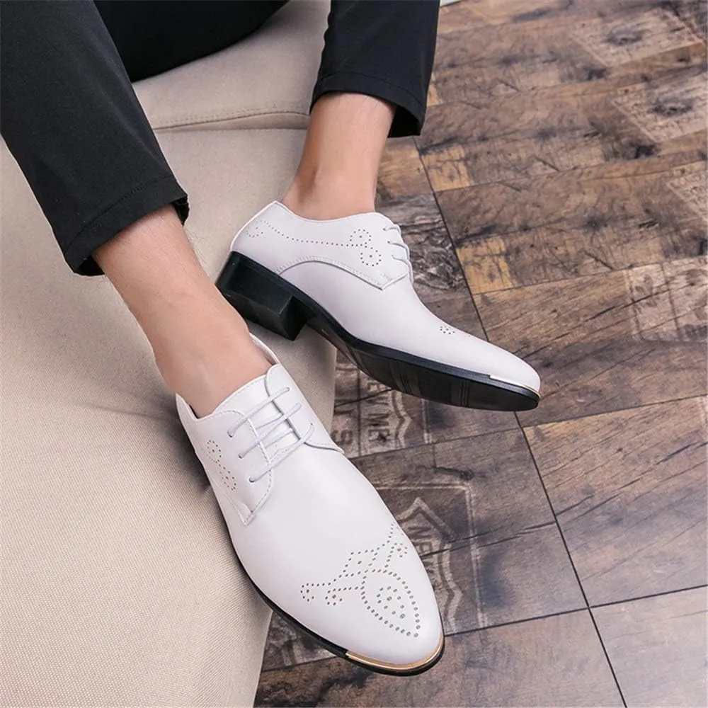 Oxford Shoes for Men Lace Up 3-Eye Synthetic Leather Pointed Toe Derby Shoes Block Heel Slip Resistant Anti-Slip Non Slip Low Top Prom