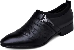 Oxford Shoes for Men Slip On Cap Toe Pleated PU Leather Slip Resistant Anti-Slip Low Top Non Slip Casual (Color : Black, Size : 8.5)