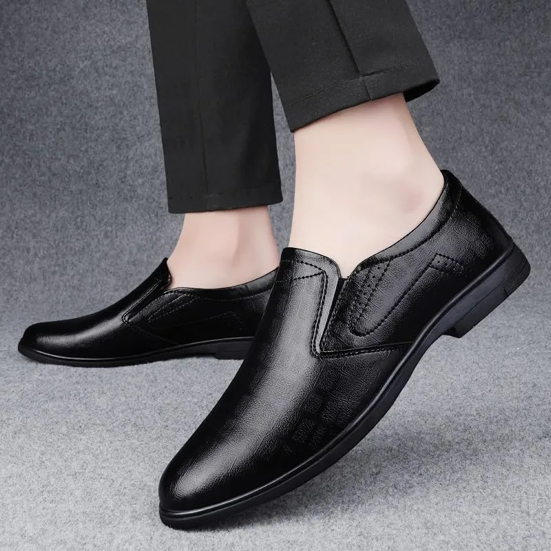 Oxford Shoes for Men Slip On Round Toe Solid Color PU Leather Oxford Shoes Slip Resistant Rubber Sole Low Top Non Slip Block Heel Casual