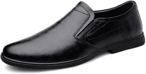 Oxford Shoes for Men Slip On Round Toe Solid Color PU Leather Oxford Shoes Slip Resistant Rubber Sole Low Top Non Slip Block Heel Casual