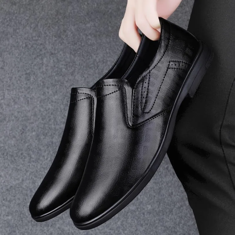 Oxford Shoes for Men Slip On Round Toe Solid Color PU Leather Oxford Shoes Slip Resistant Rubber Sole Low Top Non Slip Block Heel Casual