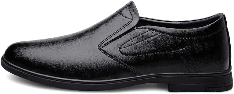 Oxford Shoes for Men Slip On Round Toe Solid Color PU Leather Oxford Shoes Slip Resistant Rubber Sole Low Top Non Slip Block Heel Casual