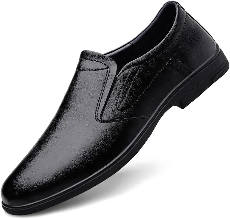 Oxford Shoes for Men Slip On Round Toe Solid Color PU Leather Oxford Shoes Slip Resistant Rubber Sole Low Top Non Slip Block Heel Casual
