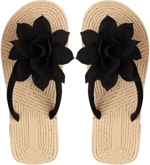 OYOANGLE Women's Applique Decor Open Toe Flip Flop Sandals Casual Outdoor Flat Slippers