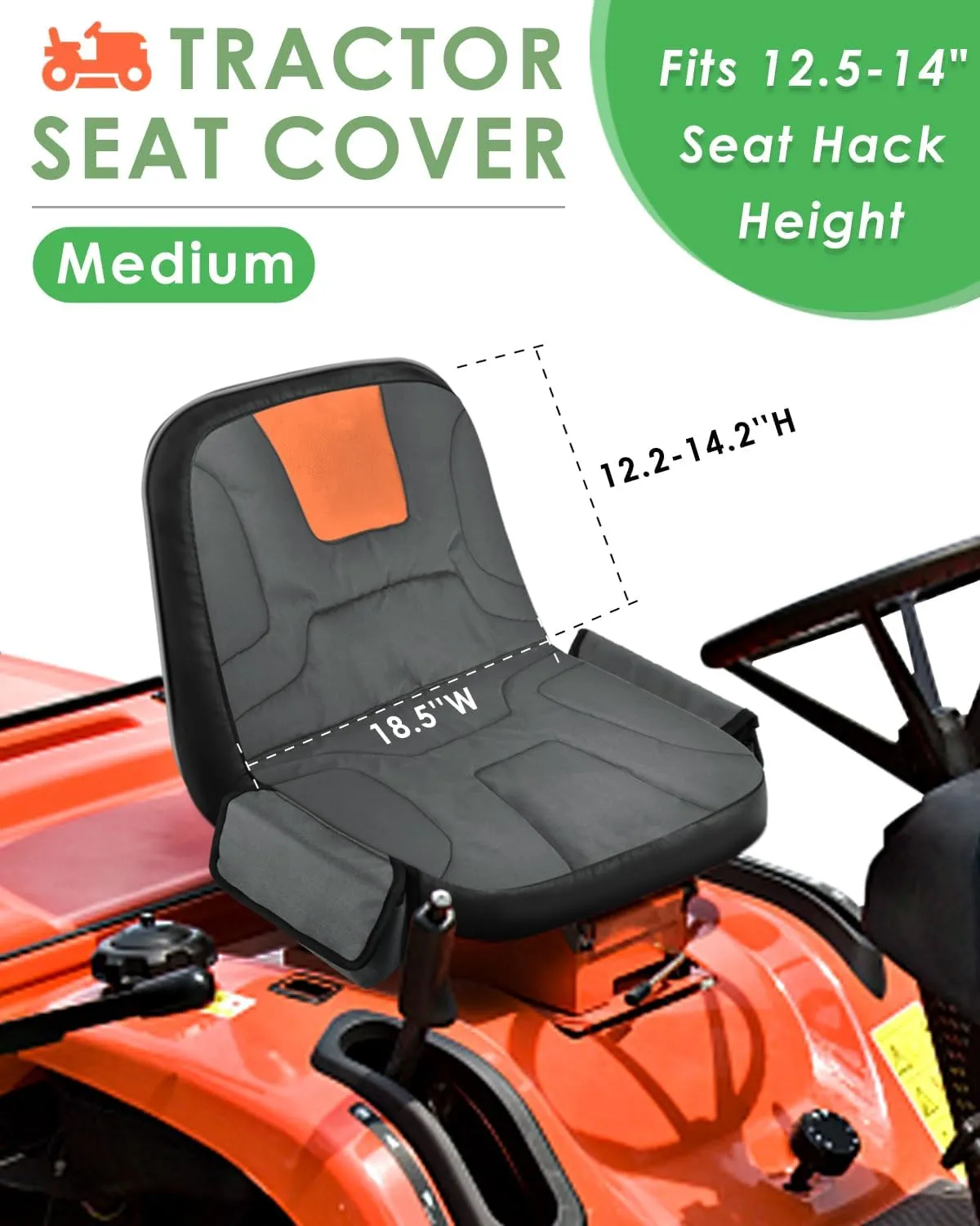 PACETAP Tractor Seat Cover with Drink Pouch, Heavy Duty 600D Oxford Waterproof Riding Lawn Mower Seat Cover Fits Kubota, for Cub Cadet, for Ford, for Mahindra, for Husqvarna (Medium)