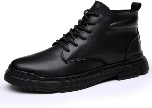 pearlzone Men's Waterproof Lace Up Casual Hiking Boots,Genuine Leather Upper Mid-Top Fashion Design Walking Ankle Boots (black plush,10.5,10.5)