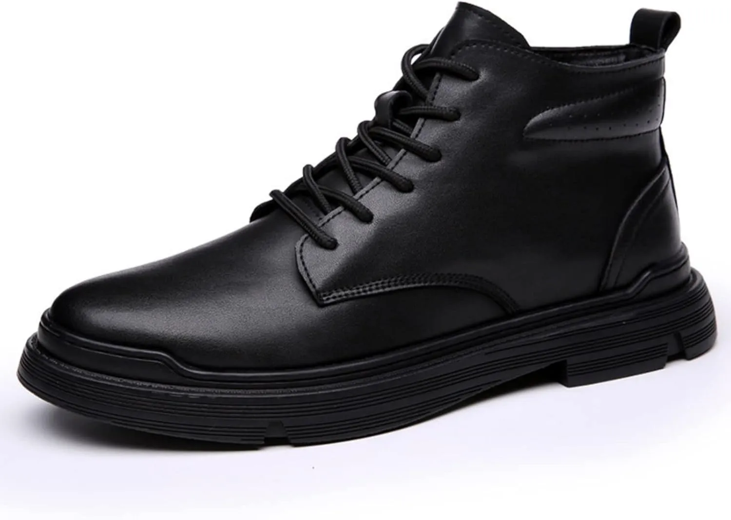 pearlzone Men's Waterproof Lace Up Casual Hiking Boots,Genuine Leather Upper Mid-Top Fashion Design Walking Ankle Boots (black plush,9,9)