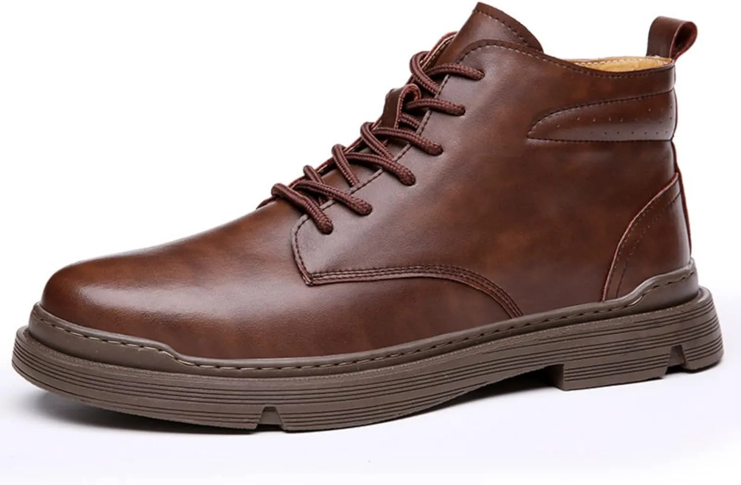 pearlzone Men's Waterproof Lace Up Casual Hiking Boots,Genuine Leather Upper Mid-Top Fashion Design Walking Ankle Boots (brown plush,9.5,9.5)