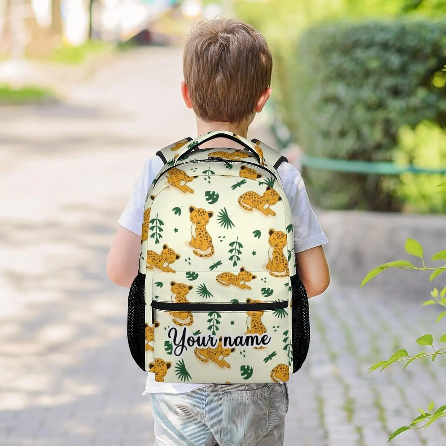 Personalized Cheetah Backpack for Girls Boys, 16 Inch School Bookbag with Adjustable Straps, Travel Bag Durable, Lightweight, Large Capacity