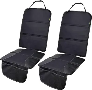 PIDO Car Seat Protector for Child Car Seat with Thick Padding and Storage Pockets, 2 Pack Seat Cover Protector Mats, Full Coverage Vehicle Seat Protection, Black with White Stitching