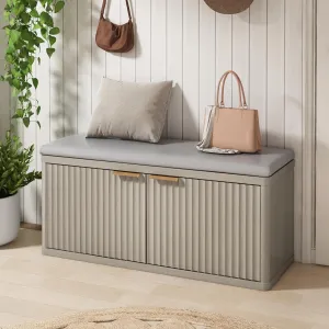 Piskyet Modern Shoe Bench,Entryway Bench Storage with Padded Seat Cushion,Adjustable Shelf,Shoe Storage Bench for Entryway,Living Room,Bedroom,Light Grey