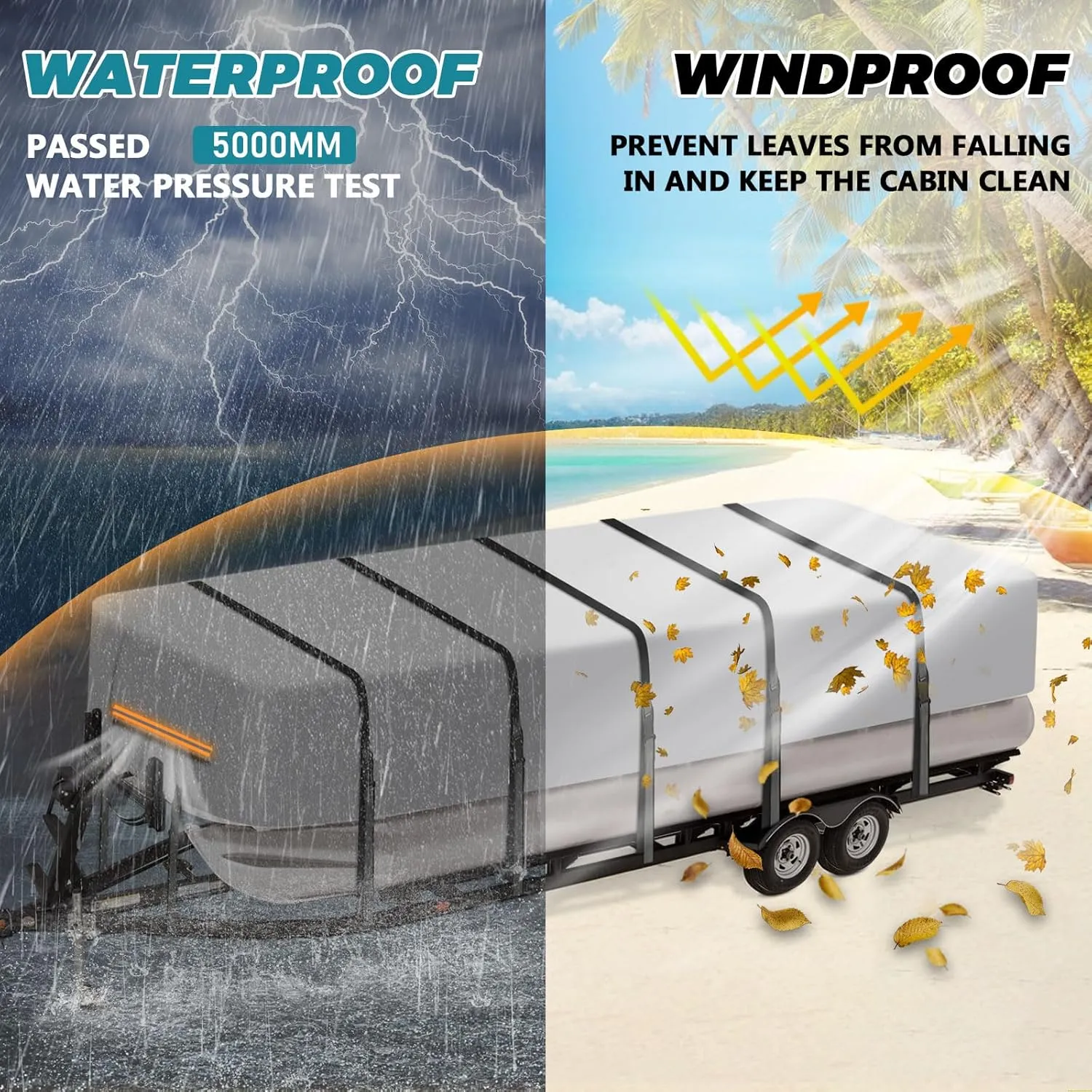 Pontoon Boat Cover 25-28FT, 600D Heavy Duty Oxford, Waterproof & Tear-Resistant with 18 Buckle Straps