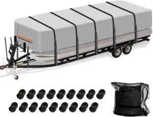 Pontoon Boat Cover 25-28FT, 600D Heavy Duty Oxford, Waterproof & Tear-Resistant with 18 Buckle Straps
