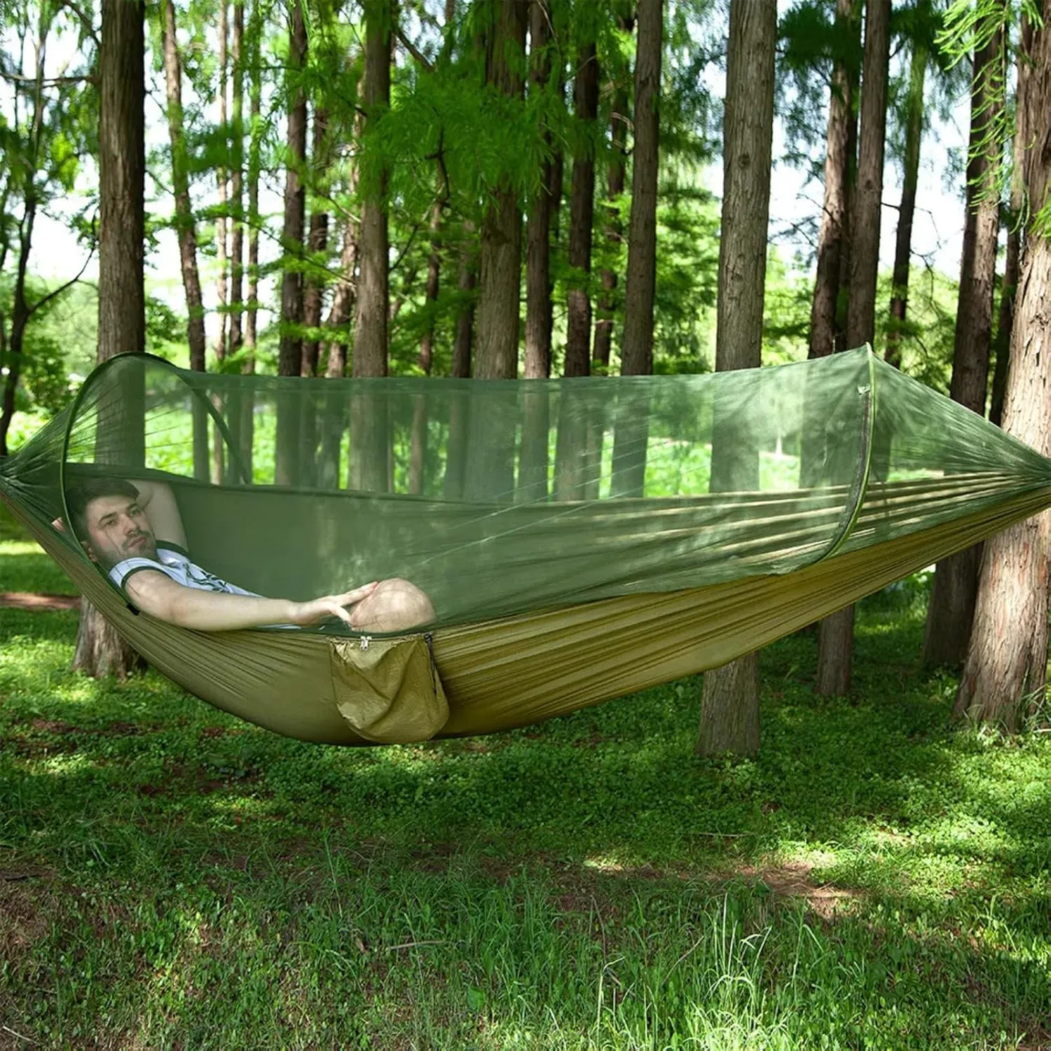 Pop up Hammock with Mosquito net - Ultra Light Outdoor Camping  for Adults with Capacity of 200 kilograms,Hammock Swing for 2 Tree Ties, 2 Black Gold Steel Buckles, Outdoor Storage Bag (Black)