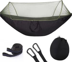 Pop up Hammock with Mosquito net - Ultra Light Outdoor Camping  for Adults with Capacity of 200 kilograms,Hammock Swing for 2 Tree Ties, 2 Black Gold Steel Buckles, Outdoor Storage Bag (Black)