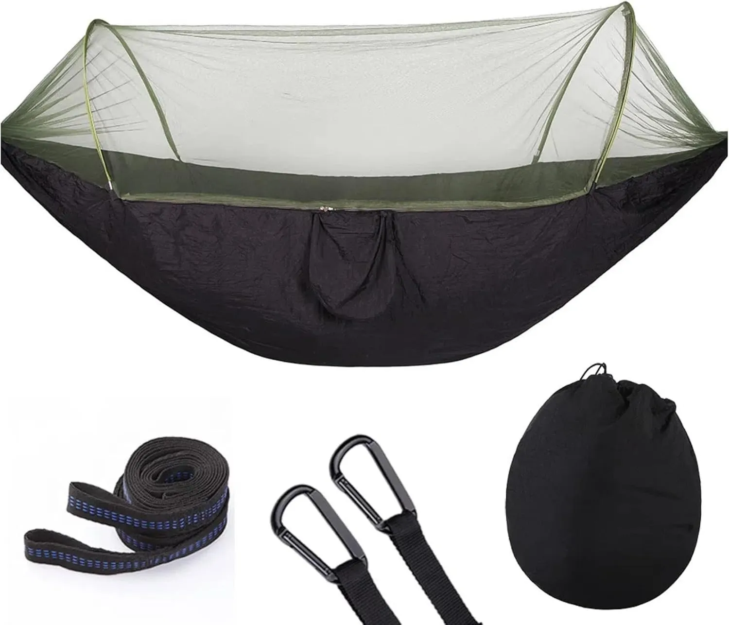 Pop up Hammock with Mosquito net - Ultra Light Outdoor Camping  for Adults with Capacity of 200 kilograms,Hammock Swing for 2 Tree Ties, 2 Black Gold Steel Buckles, Outdoor Storage Bag (Black)