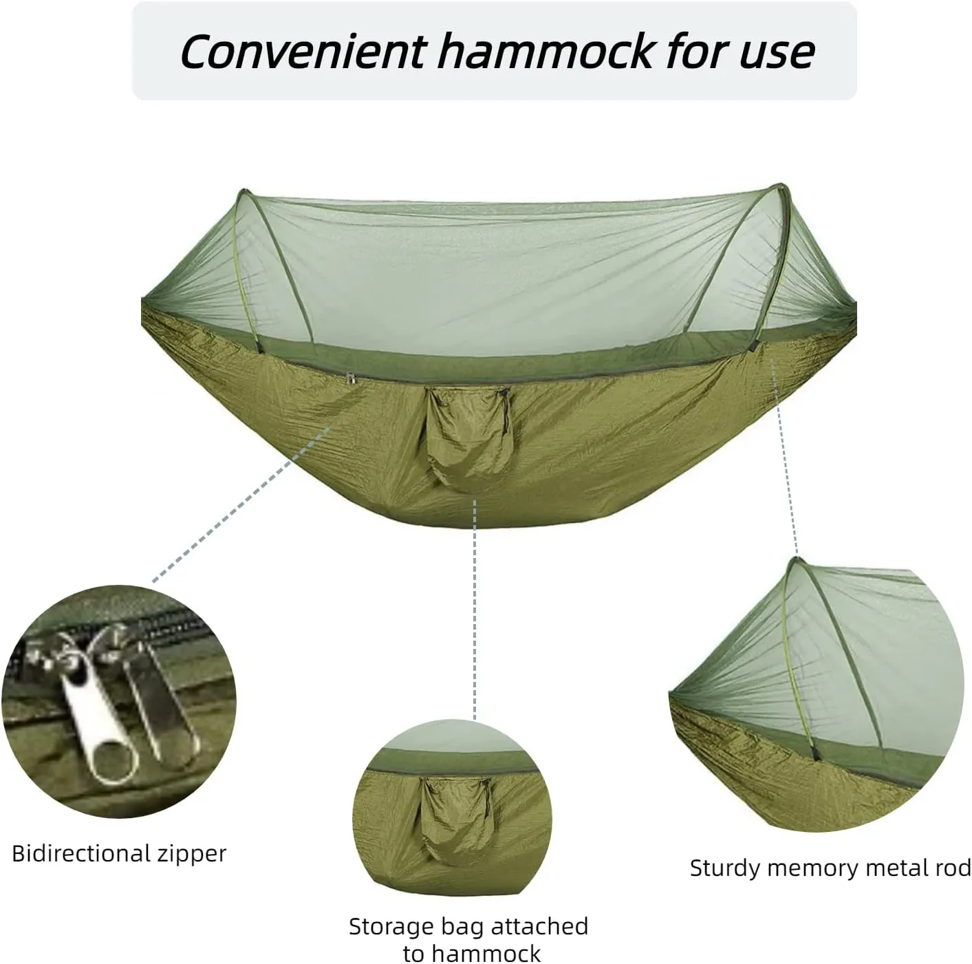 Pop up Hammock with Mosquito net - Ultra Light Outdoor Camping  for Adults with Capacity of 200 kilograms,Hammock Swing for 2 Tree Ties, 2 Black Gold Steel Buckles, Outdoor Storage Bag (Black)