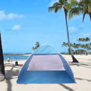Pop Up Sun Shelter Tent, 2-3 Person Beach Tent, Big Automatic Sun Umbrella, 2-3 Person Fishing Beach Shelter, with Carry Bag,Suitable for Family Gatherings, Hiking, Travel (Blue)