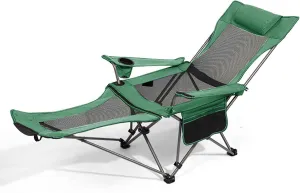 Portable Camping Chair with Adult Detachable Footrest Mesh Folding Recliner, Can Sit and Lie Down, with Cup Holder and Storage Mesh Bag, Heavy Support 260 lbs