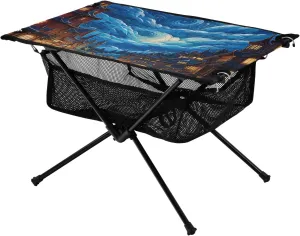 Portable Camping Table Ancient Castle with River Moon and Clouds Oil Painting Outdoor Foldable Camp Tables for Outside, Camping, Hiking, Tailgating