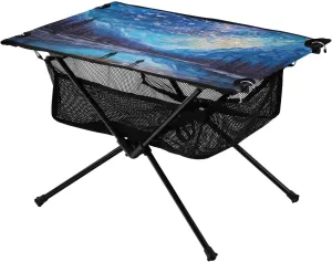 Portable Camping Table Beautiful Forest Lake and Starry Sky Outdoor Foldable Camp Tables for Outside, Camping, Hiking, Tailgating