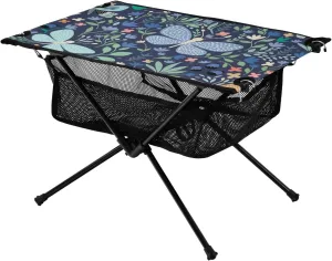 Portable Camping Table Blue Yellow Butterflies Floral Outdoor Foldable Camp Tables for Outside, Camping, Hiking, Tailgating