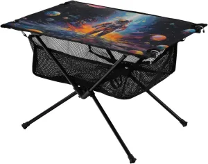 Portable Camping Table Character in Space with Planets Outdoor Foldable Camp Tables for Outside, Camping, Hiking, Tailgating