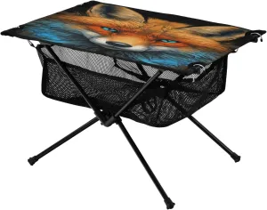 Portable Camping Table Foldable with Mesh Storage Lightweight Compact Camp Tent Side Table for Outside,Camping,Hiking,Tailgating,Fox