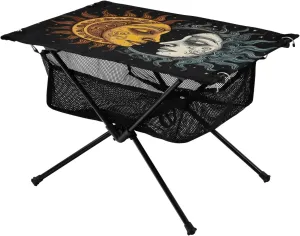 Portable Camping Table Foldable with Mesh Storage Lightweight Compact Camp Tent Side Table for Outside,Camping,Hiking,Tailgating,Sun and Moon