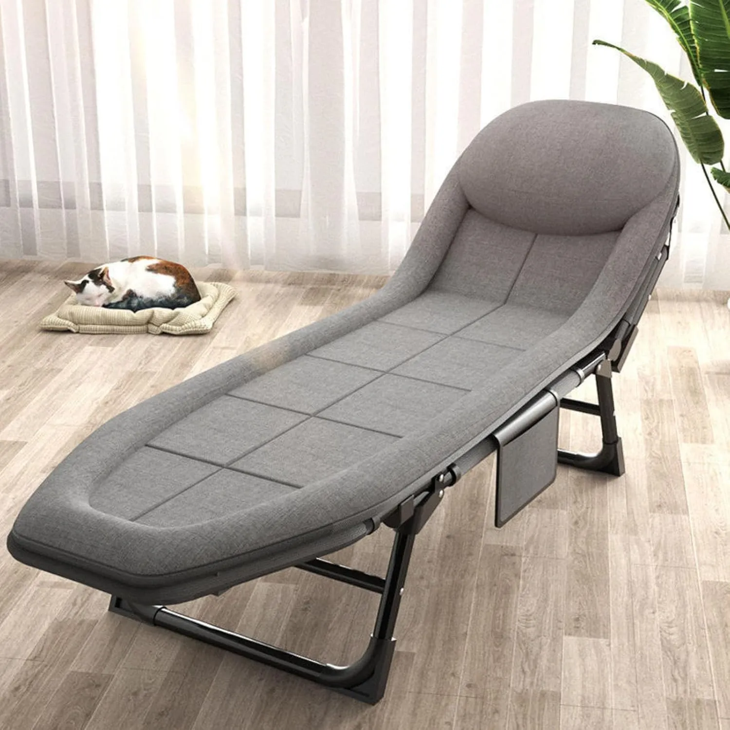 Portable Folding Adult Bed,Camping Cot Portable Camp Bed Cots for Adults, 6-Position Adjustable Folding Cot, Folding Chaise Lounge Chair, Heavy Duty Supports 352 lbs, Perfect for Camping