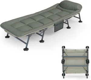 Portable Patio Folding Camping Cot for Adults with Mattress, Pillow, 8 Foot Supports, Heavy Duty Guest Bed for Home, Camping, Office, Vacation, Nursing