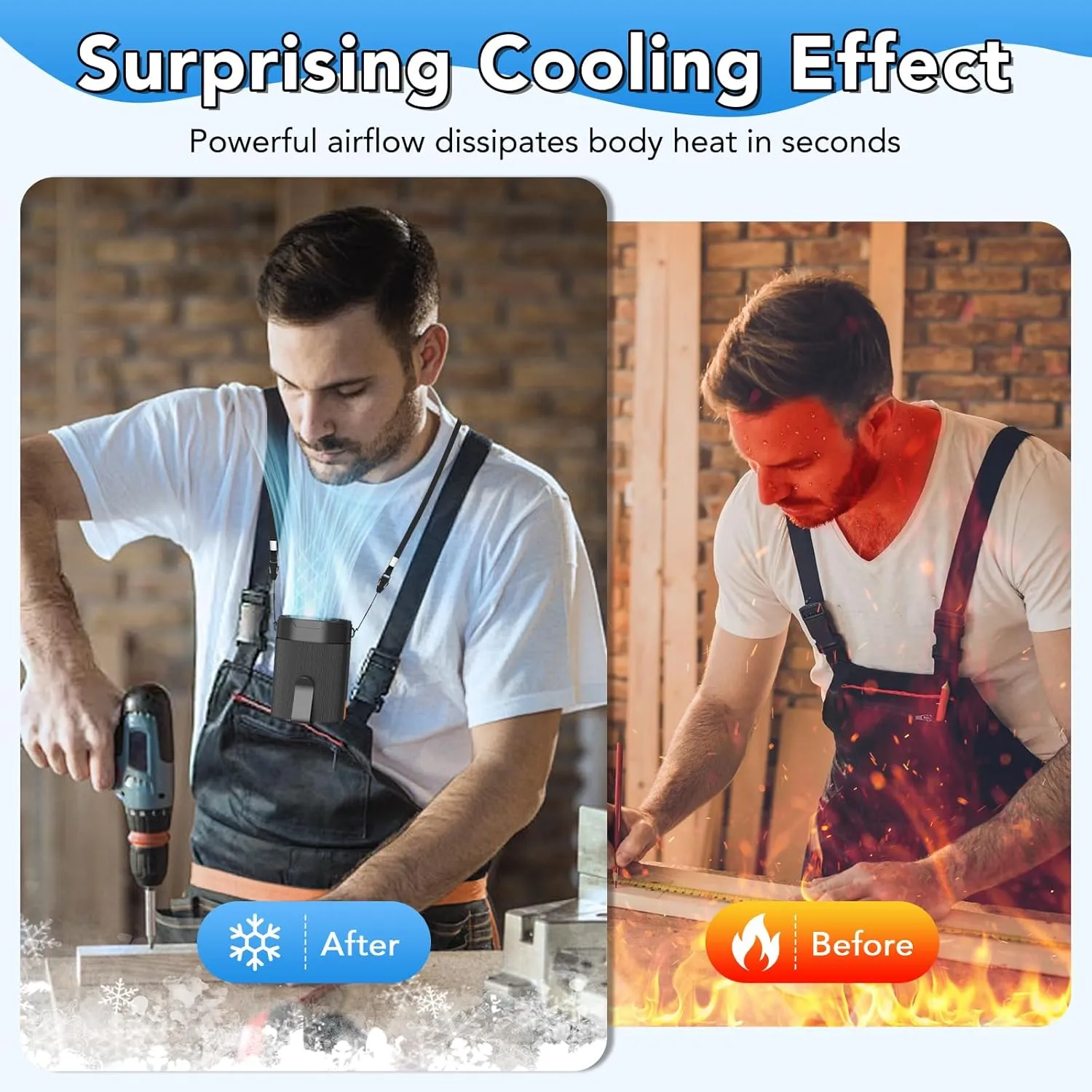 Portable Waist Fan, Rechargeable 3000mAh Battery, 25H Runtime, 6600RPM Turbo Dual Clip, 4 Speeds Adjustable, Belt Fans for Hiking, Riding, Fishing, Hands-Free Hanging Fan Gifts for Hiker, Worker