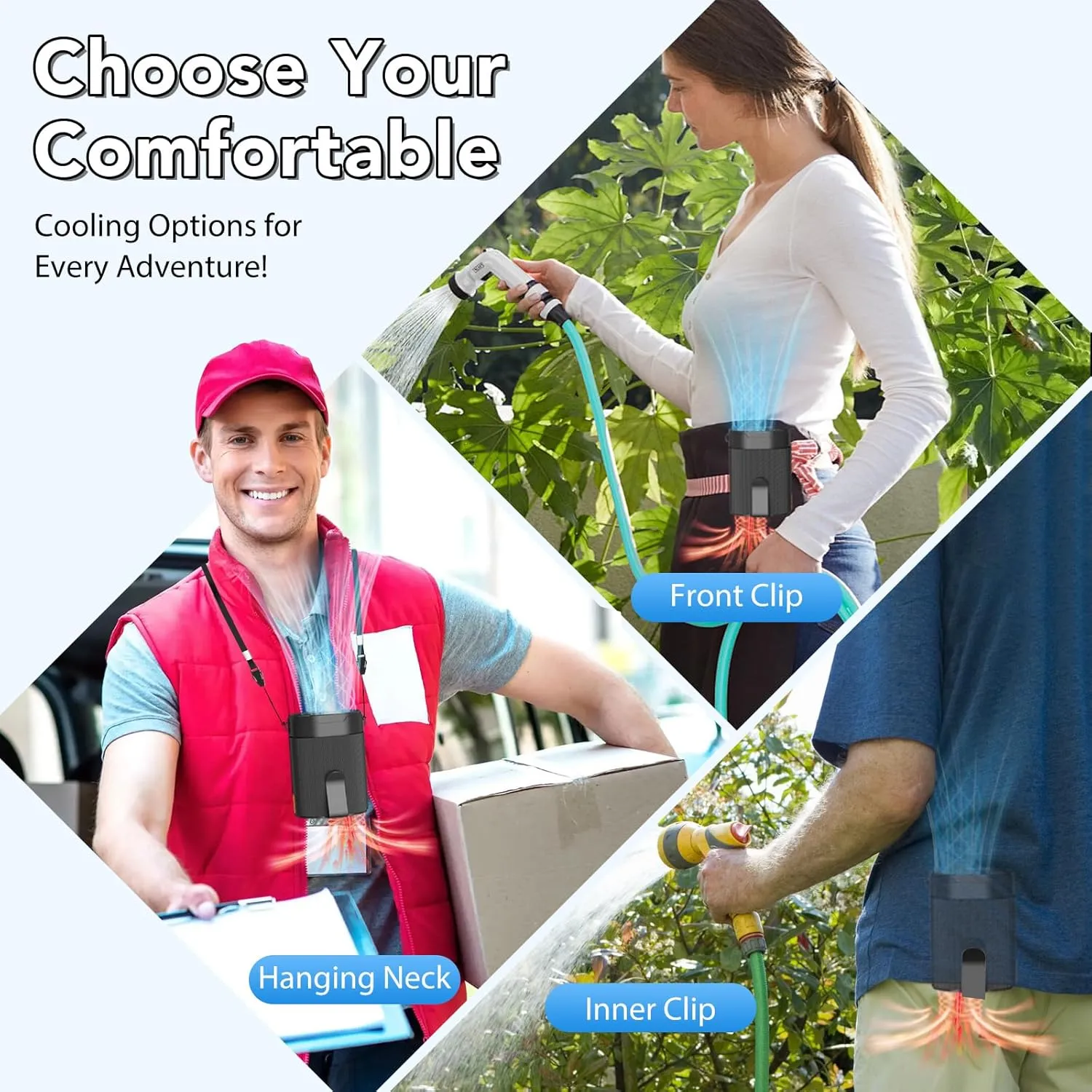 Portable Waist Fan, Rechargeable 3000mAh Battery, 25H Runtime, 6600RPM Turbo Dual Clip, 4 Speeds Adjustable, Belt Fans for Hiking, Riding, Fishing, Hands-Free Hanging Fan Gifts for Hiker, Worker