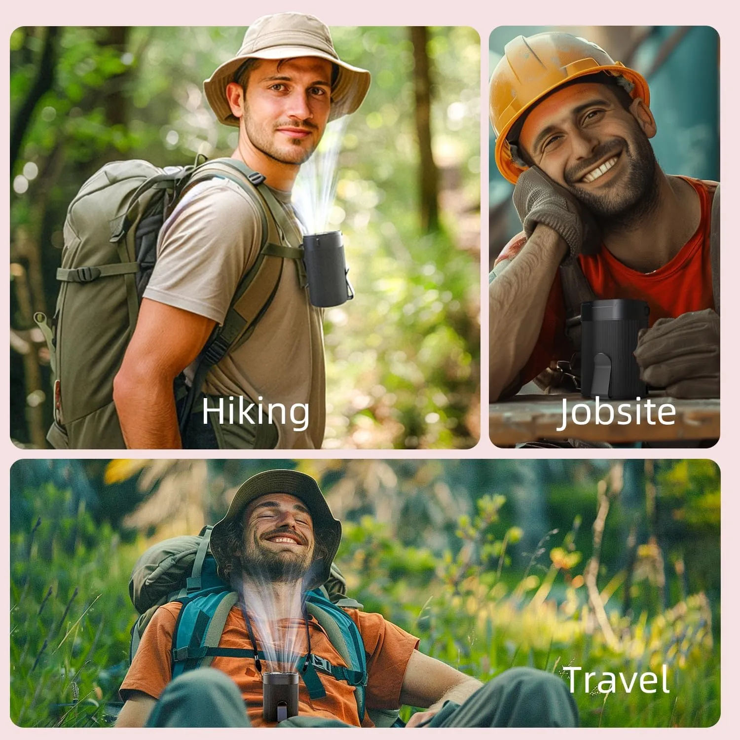 Portable Waist Fan, Rechargeable 3000mAh Battery, 25H Runtime, 6600RPM Turbo Dual Clip, 4 Speeds Adjustable, Belt Fans for Hiking, Riding, Fishing, Hands-Free Hanging Fan Gifts for Hiker, Worker