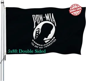 Pow Mia Flag Double Sided 5x8 Outdoor- Heavy Duty Polyester You are Not Forgotten Prisoner of War Mia pow Flags Banner with 2 Brass Grommets,4 Rows Stitched
