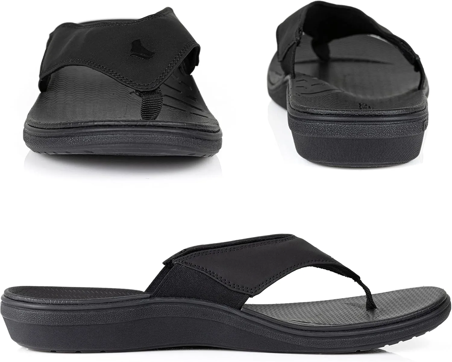 PowerStep Men's Arch Support Orthotic Flip Flop Sandals with Shock Absorbing Sole, Lightweight Non-Slip Tread, Black, 10