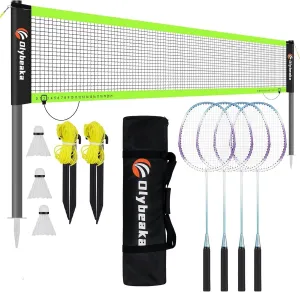 Professional Baminton Set, Portable Badminton Net Set for Backyard with Carring Bag, 4 Aluminum Badminton Rackets, 3 Shuttlecocks - Easy Set Up & Durable