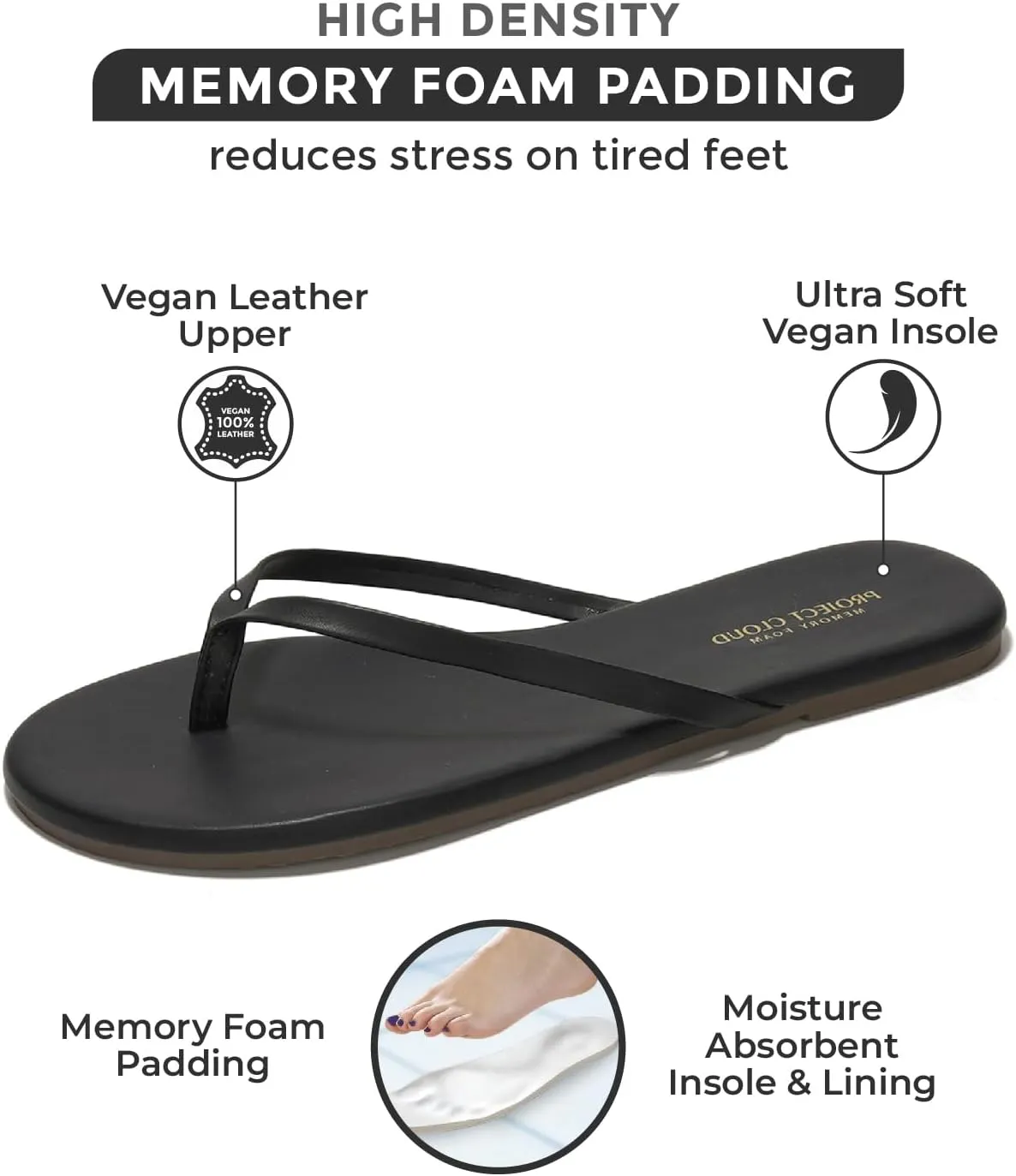 Project Cloud Flip Flops for Women - Memory Foam Flats Summer Sandals for Women 2025 - Vegan Leather Lightweight Womens Sandals Summer Beach Essentials Slides (Foundations)