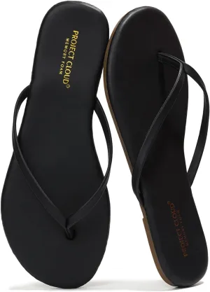Project Cloud Flip Flops for Women - Memory Foam Flats Summer Sandals for Women 2025 - Vegan Leather Lightweight Womens Sandals Summer Beach Essentials Slides (Foundations)