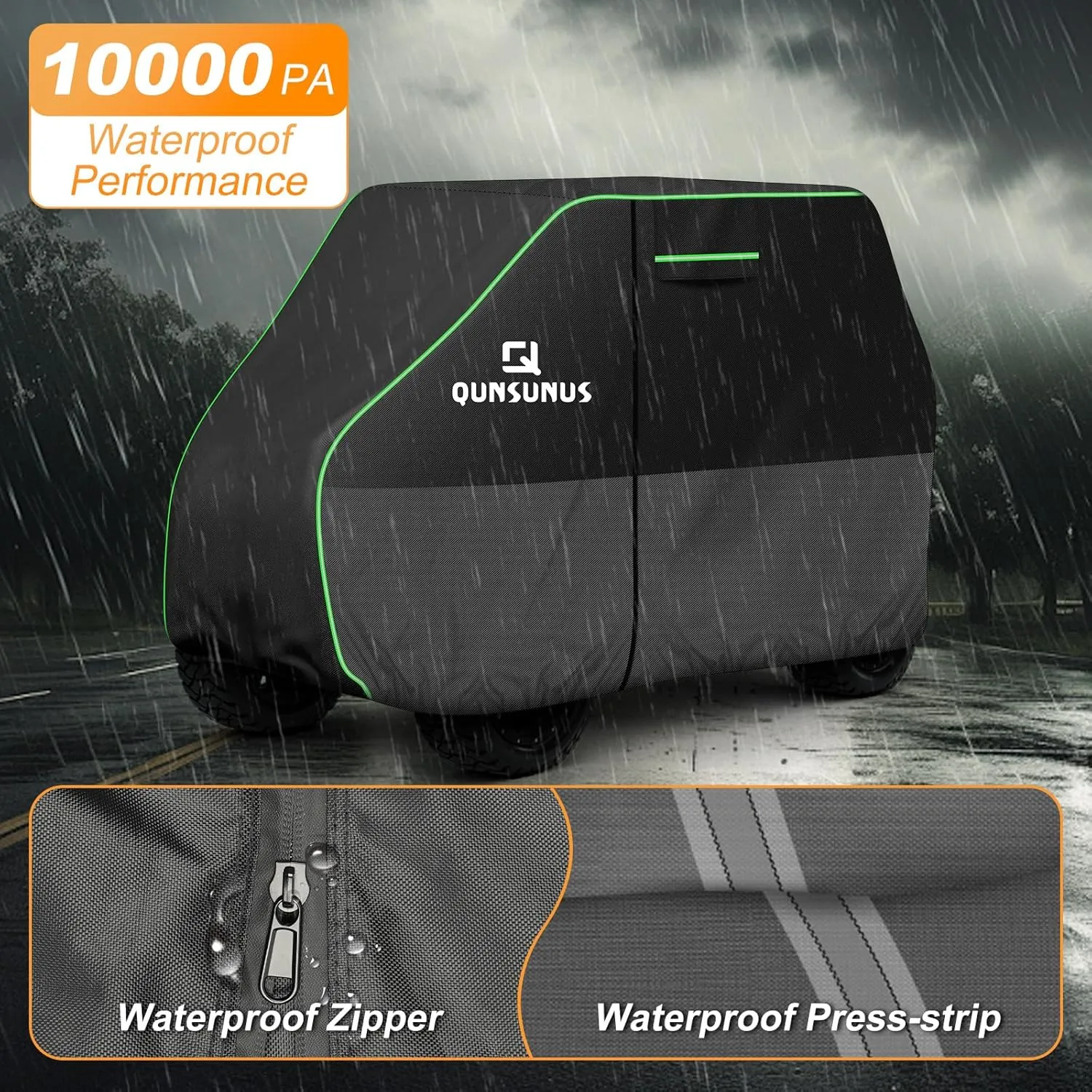QUNSUNUS Waterproof Golf Cart Cover 2/4/4 2 Passenger for Yamaha, Honda, Club Car, EZGO, All Weather Golf Cart Rain Covers with Zipper and Straps for Wind, Sun and Dust Protection