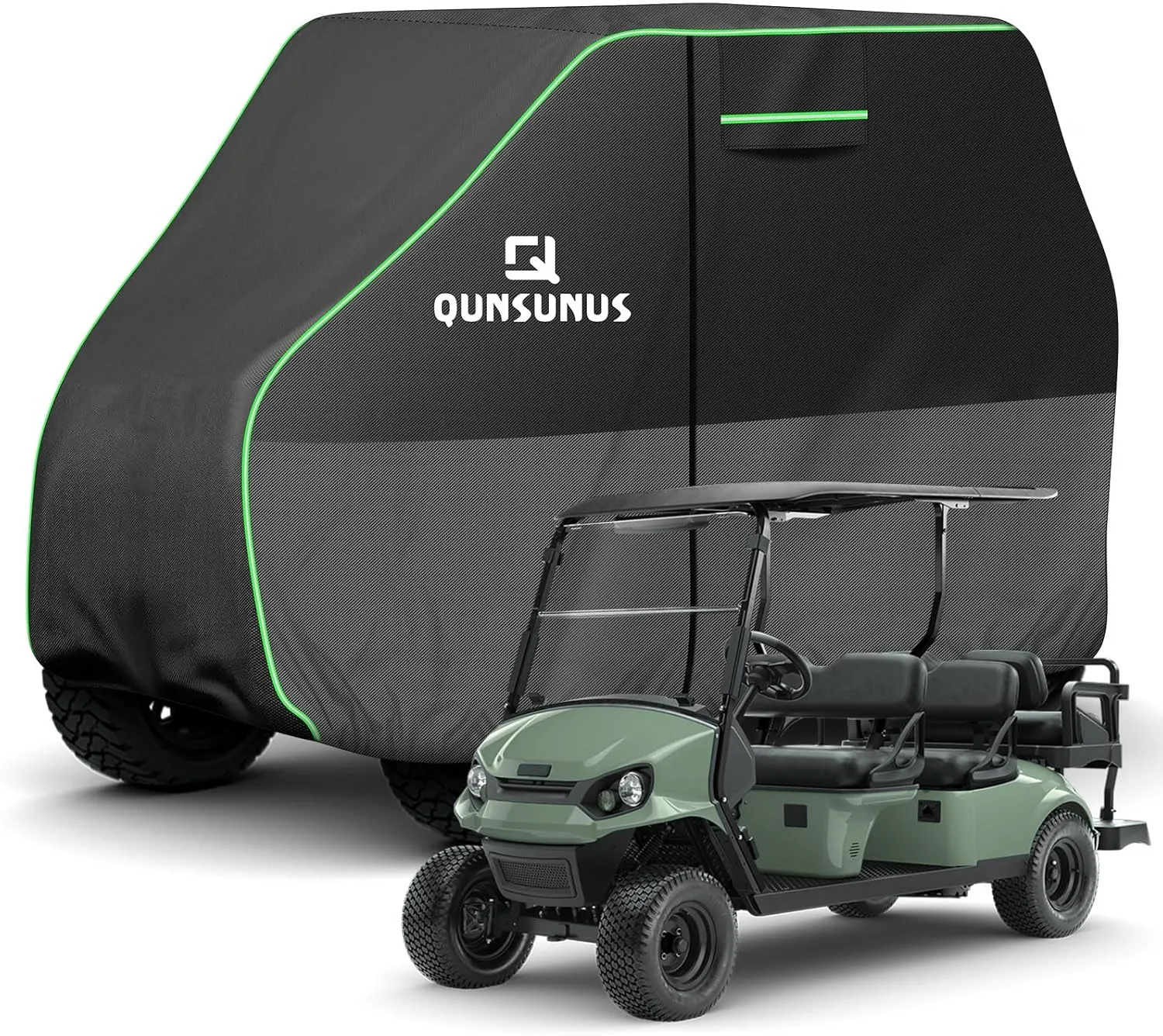QUNSUNUS Waterproof Golf Cart Cover 2/4/4 2 Passenger for Yamaha, Honda, Club Car, EZGO, All Weather Golf Cart Rain Covers with Zipper and Straps for Wind, Sun and Dust Protection