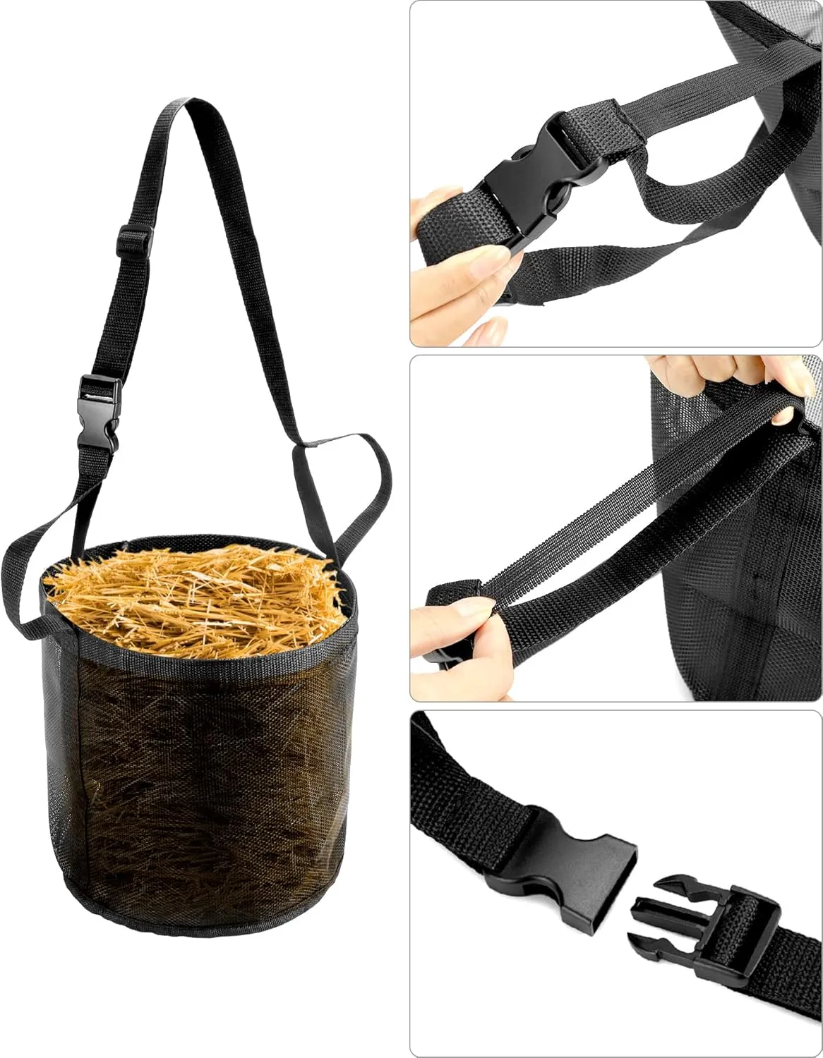 QWORK 2 Pack Horse Feed Bag for Grain - Durable Mesh Grain Feeder with Adjustable Strap, Comfortable Neck and Nose Pad Horse Muzzle Feed Bag, for Feeding Grain, Powder, Supplements