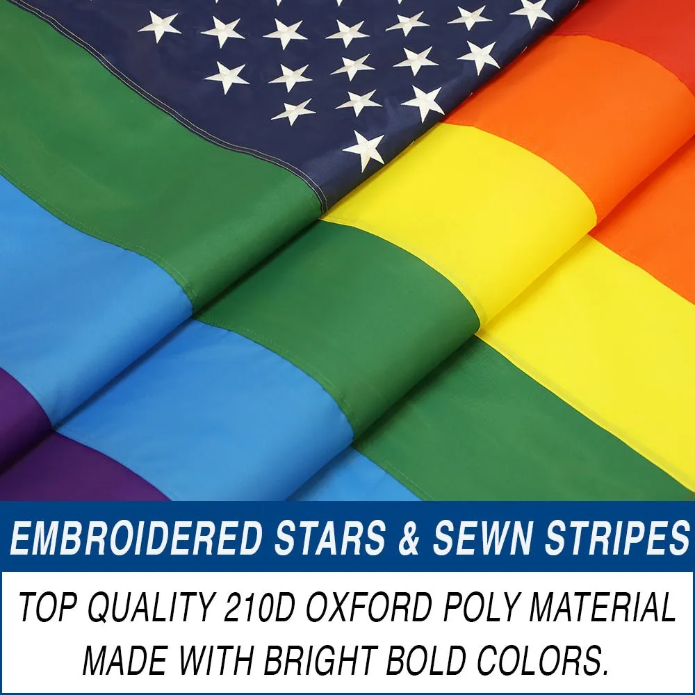 Rainbow US Stars Embroidered Flag 3x5ft