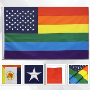 Rainbow US Stars Embroidered Flag 3x5ft