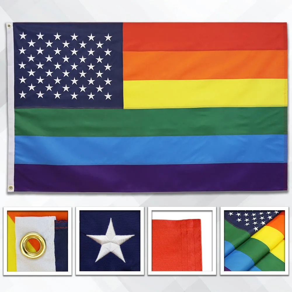 Rainbow US Stars Embroidered Flag 3x5ft