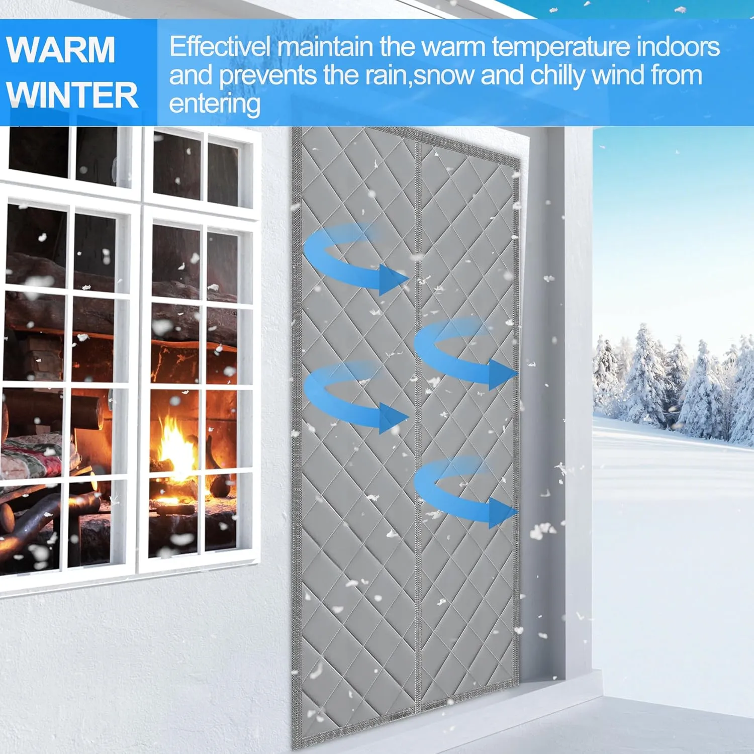RELIANCER Magnetic Thermal Insulated Curtain, Waterproof Oxford Cloth Door Cover, Fits 48"x80", Cotton Fiberfill Winter Insulated Windproof Blanket