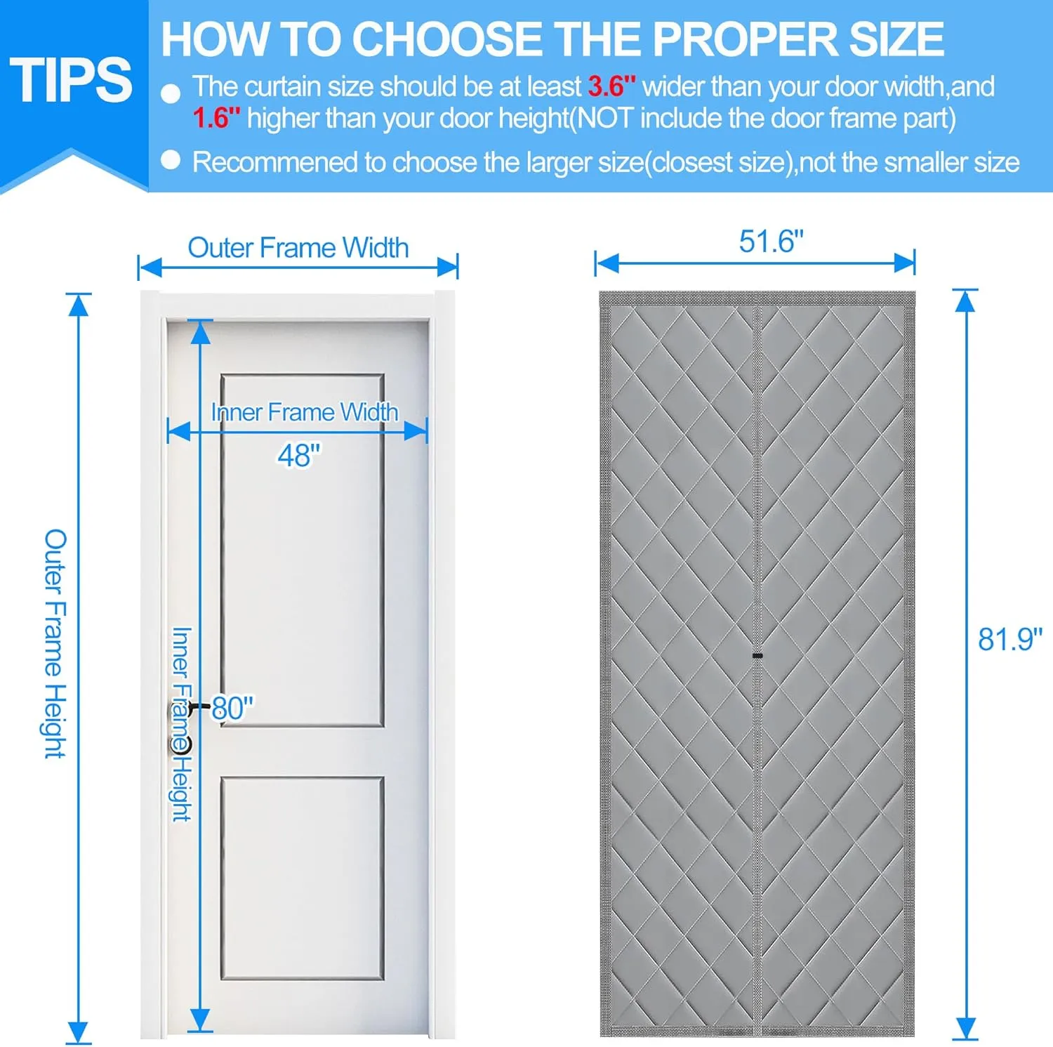 RELIANCER Magnetic Thermal Insulated Curtain, Waterproof Oxford Cloth Door Cover, Fits 48"x80", Cotton Fiberfill Winter Insulated Windproof Blanket
