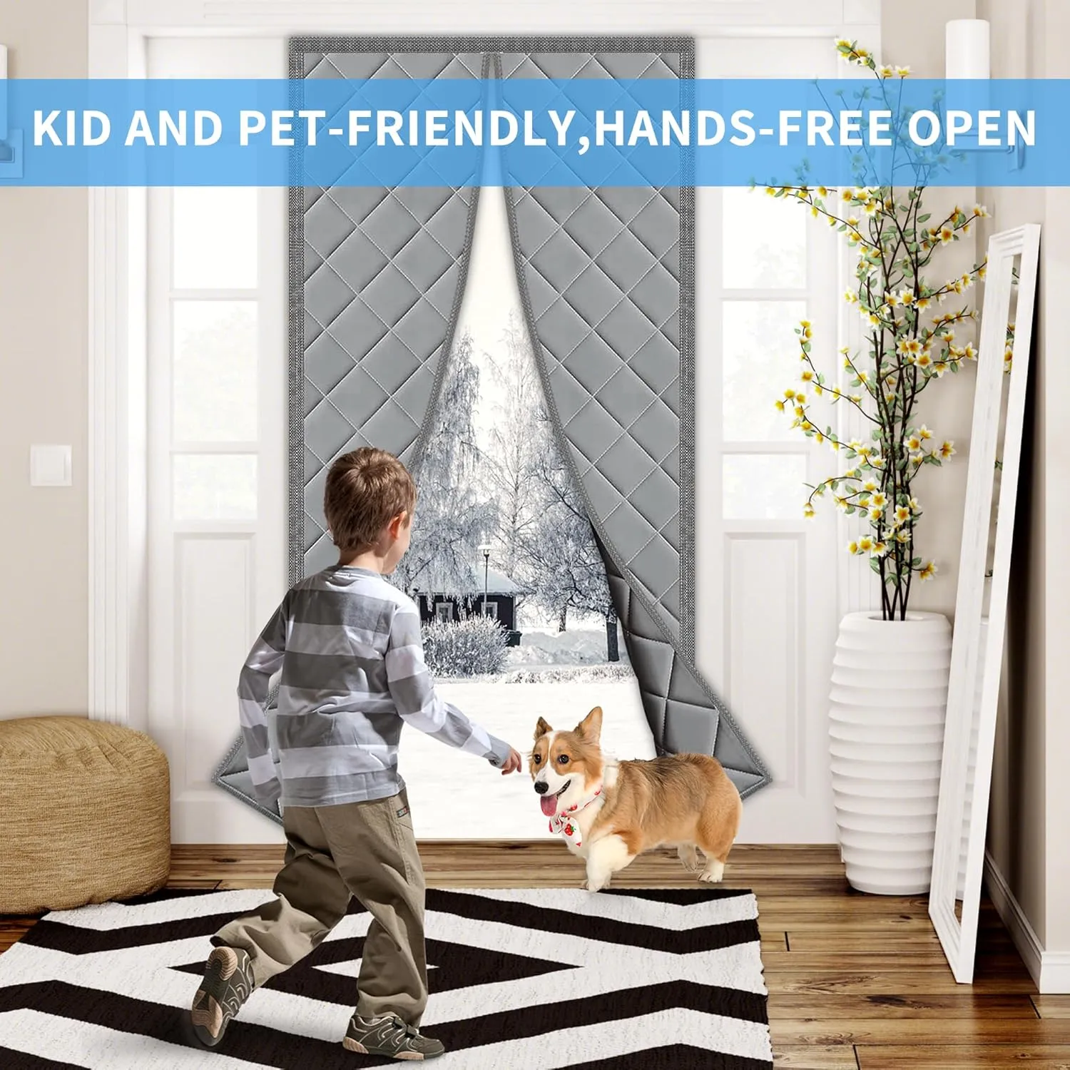 RELIANCER Magnetic Thermal Insulated Curtain, Waterproof Oxford Cloth Door Cover, Fits 48"x80", Cotton Fiberfill Winter Insulated Windproof Blanket