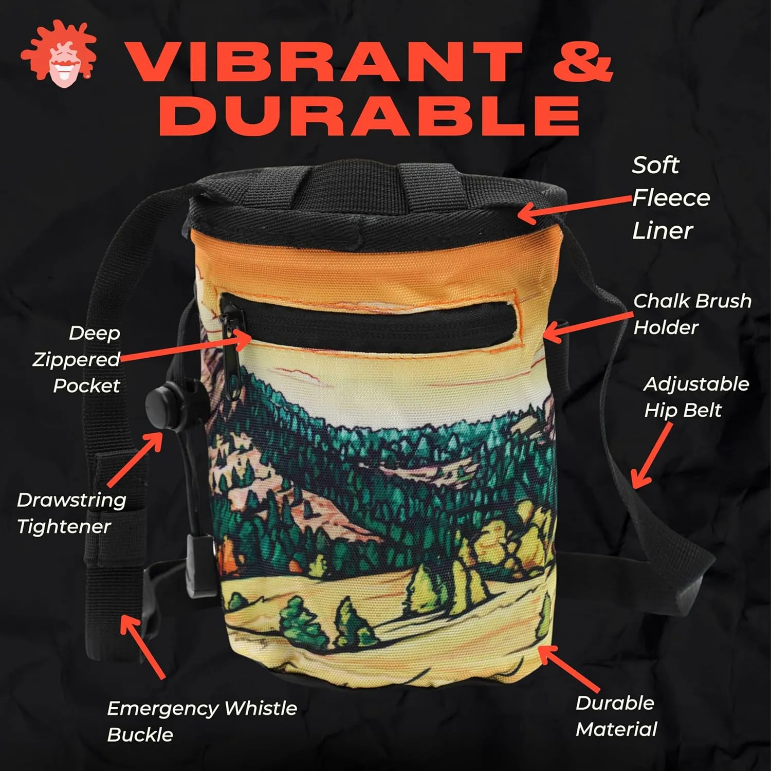 Rock Climbing Chalk Bag | for Outdoor, Gym, & Bouldering | Adjustable Waist Belt, Durable Drawstring Closure, & Zippered Pocket