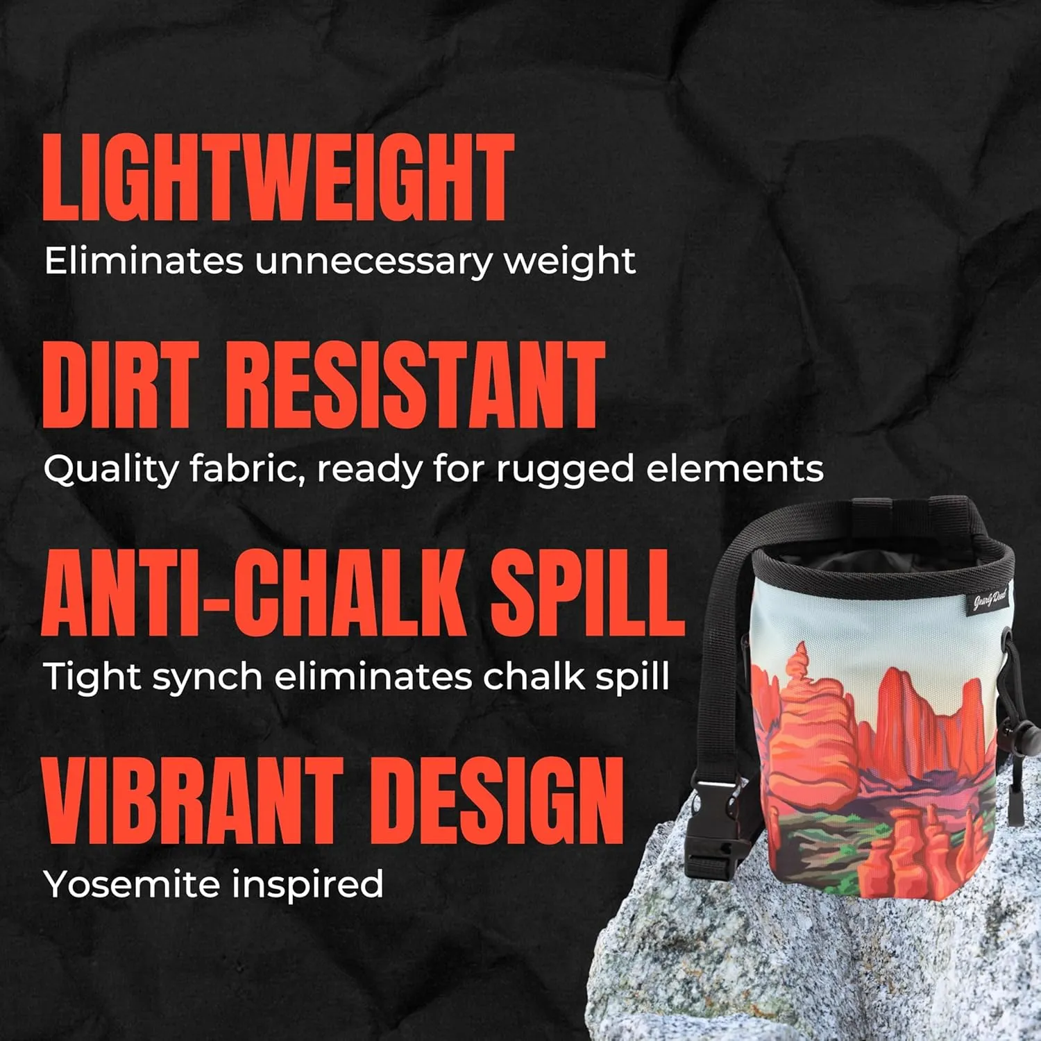 Rock Climbing Chalk Bag | for Outdoor, Gym, & Bouldering | Adjustable Waist Belt, Durable Drawstring Closure, & Zippered Pocket
